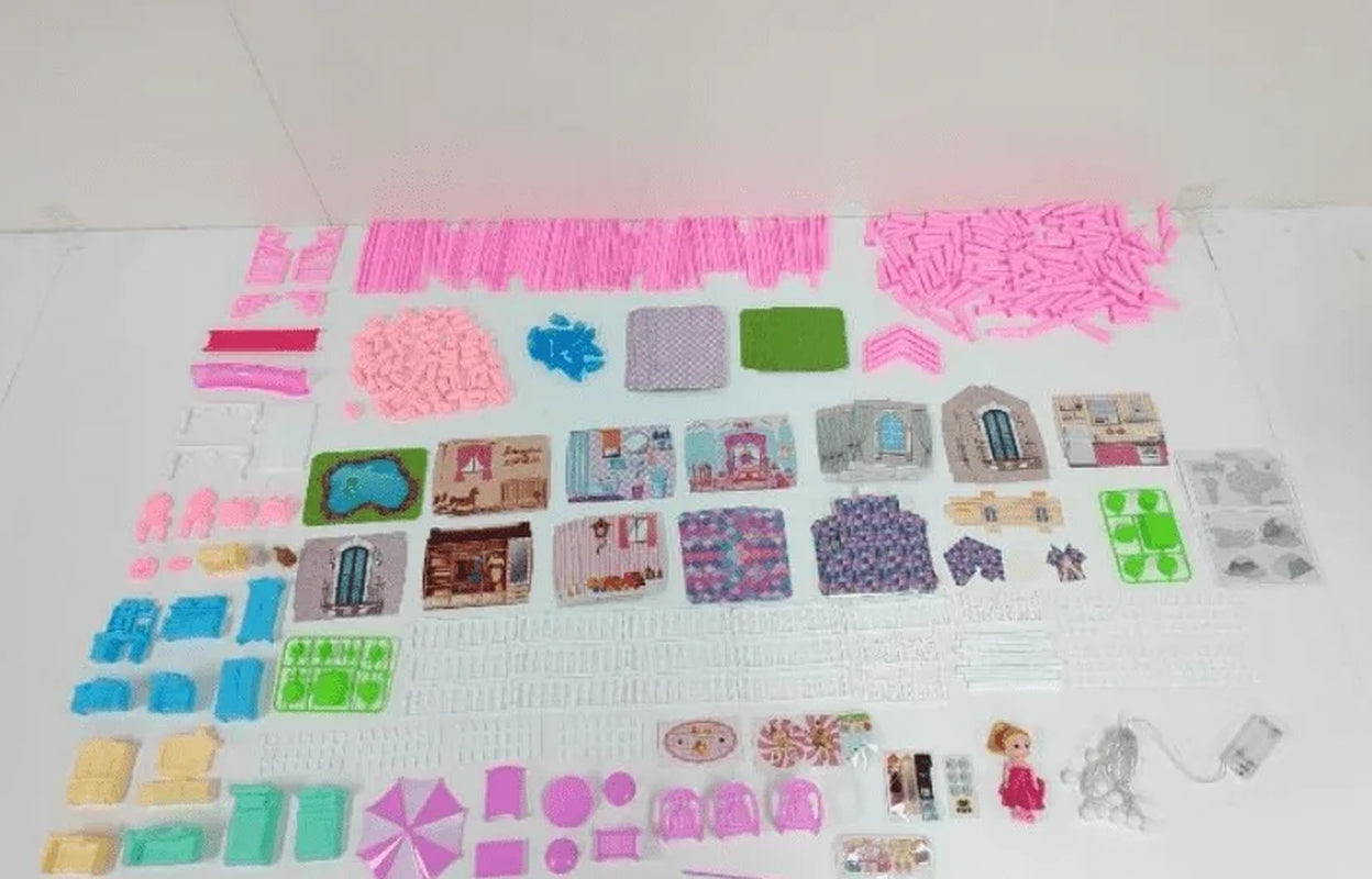 Doll House for Girls, 5-Story 19 Rooms Huge Dollhouse Playset with LED Lights, 2 Dolls, Furnitures, Accessories, DIY Pretend Play House Toys Gifts for Kids, Pink